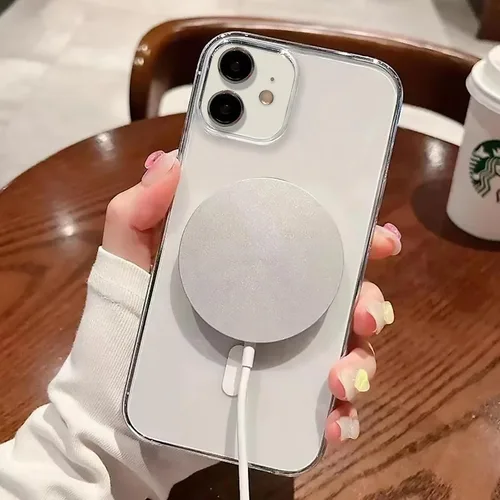 Vista 3 de Funda magnética transparente compatible con iPhone 11, lujosa funda MagSafe transparente a prueba de golpes con protector completo de lente