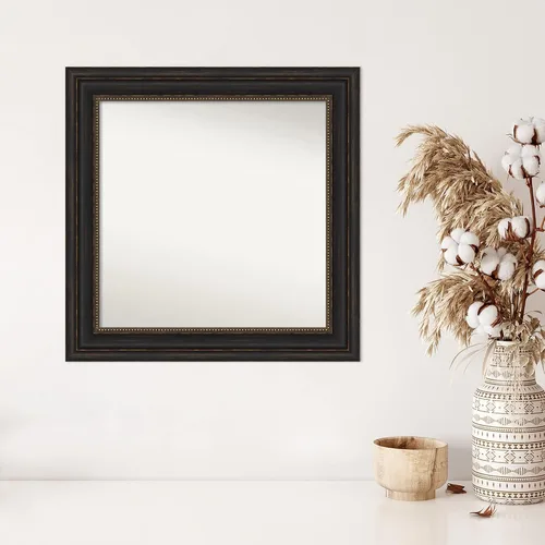Vista 4 de Amanti Art Espejo de pared personalizado no biselado (25 x 25 pulgadas), marco de bronce acentuado, varios tamaños personalizados, espejo de baño
