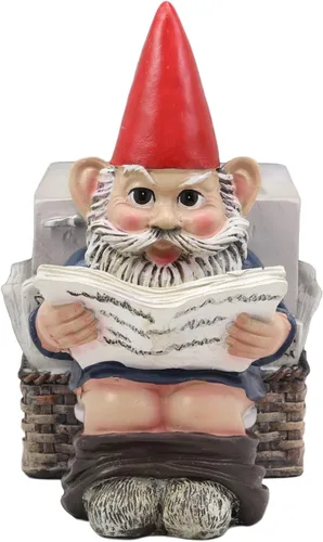 Vista 3 de Ebros Gift Fantástico gnomo de señor viejo tímido con pantalones abajo leyendo periódico por inodoro papelería portalápices estatua 'Morning
