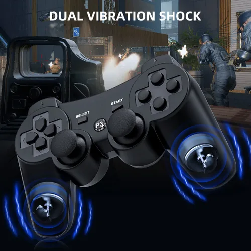 Vista 3 de Funcilit Controlador inalámbrico para PS3 controlador para Playstation 3 mando inalámbrico Bluetooth con cable cargador USB para consola PS3 paquete