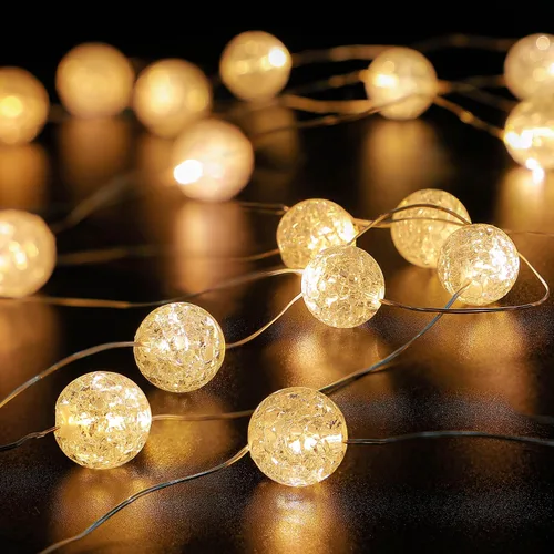Vista 8 de Cadena de luces de globo mejorada, 10 pies, 30 luces LED USB, luces de hadas, 8 modos, luces de bola con textura agrietada, luces decorativas