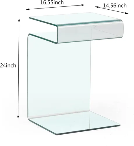Vista 2 de Mesita de noche de cristal, mesas de noche en forma de S para dormitorio, mesa auxiliar pequeña y moderna transparente para sala de estar, mesa