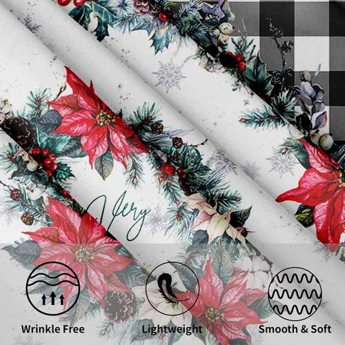 Vista 3 de Mantel de Navidad de Pascua redondo de 60 pulgadas, diseño de copos de nieve de búfalo negro, lavable, resistente a las arrugas, resistente a