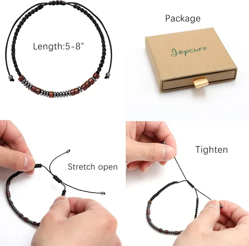 Vista 6 de Pulsera con código morse para parejas, mujeres y hombres, cuerda ajustable, grabada, juego de 2 pulseras de amor a juego, cuentas de madera