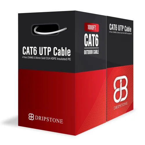 Vista 7 de Dripstone Cable Ethernet de entierro directo CAT6 23AWG CCA UTP sólido, aislamiento de HDPE impermeable, cubierta de polietileno (PE) para Negro