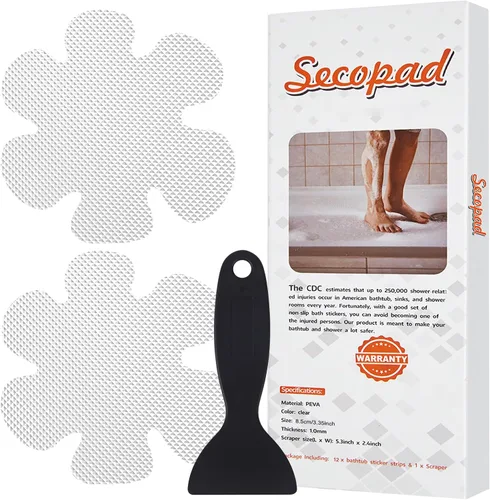 Vista 12 de Secopad 24 calcomanías antideslizantes para bañera con raspador, color Negro