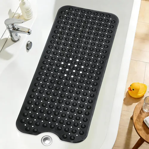 Vista 37 de Tapete de ducha negro antideslizante de 17 x 30 pulgadas, tamaño estándar, tapete de baño de burbujas suaves para ducha interior, tapete de baño
