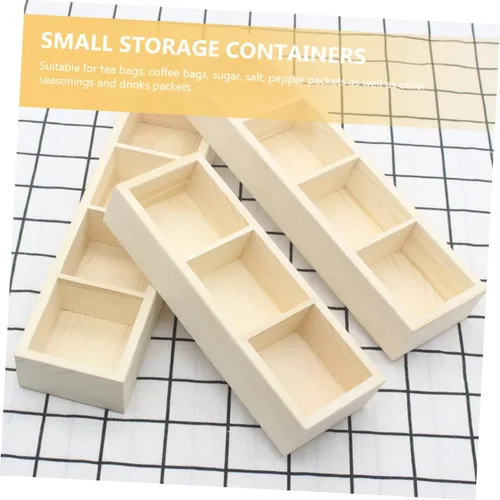 Vista 4 de 3 Compartment Wooden Tea Bag Organizer Holder for Countertop Storage