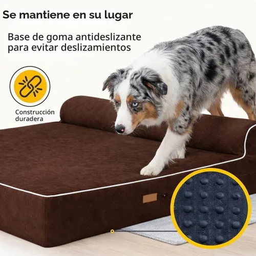 Vista 7 de Kopeks – Cama ortopédica de perro con espuma de memoria, con almohada y forro impermeable , L, Marrón Chocolate