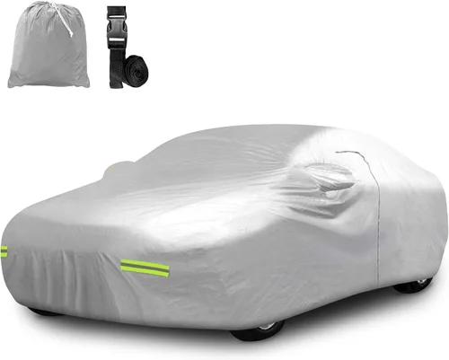 Vista 10 de Mockins - Funda para automóvil de poliéster plateado 190T, para todo tipo de clima, transpirable e impermeable, protegerá tu vehículo contra