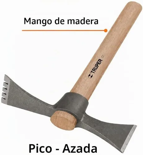 Vista 2 de Truper Herramienta Mattock-Axe, cabeza de acero cromado 5160 forjado de 20 onzas con cincel de 3-3/8 pulgadas, longitud total de 14 pulgadas, mango