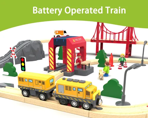 Vista 3 de Train Toys - Tren a pilas para pistas de madera, tren de locomotora motorizado compatible con Thomas, Brio, Chuggington
