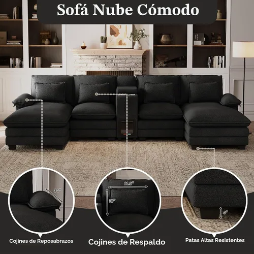 Vista 7 de Sofá nube en forma de U de 130 pulgadas con casa para gatos, sofá modular de gran tamaño para sala de estar, cómodo sofá grande de chenilla, juego