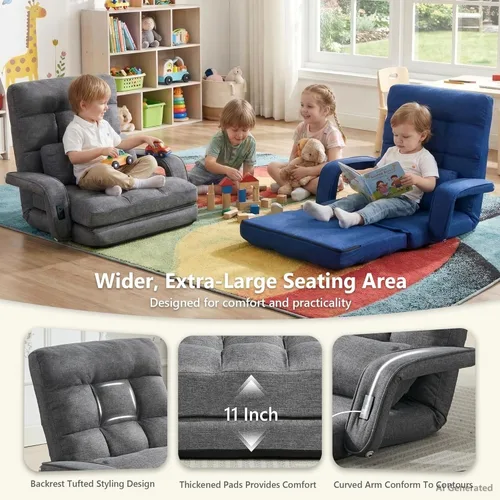 Vista 6 de Cómoda silla de piso con respaldo ajustable, sillas de sofá para juegos (gris) STHOUYN, 2 puertos de carga USB, interior, sofá perezoso, silla