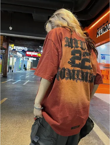 Vista 6 de MANMU Gradient Color Women's Letter Print Short Sleeve T-Shirt Cool Harajuku Fashion Korean Style Loose Casual T-Shirt