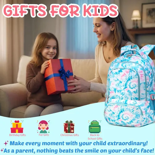 Vista 4 de BLUEFAIRY - Mochilas para niños y niñas para regreso a clases, regalos para niños de primaria, escuela primaria y secundaria, Azul claro