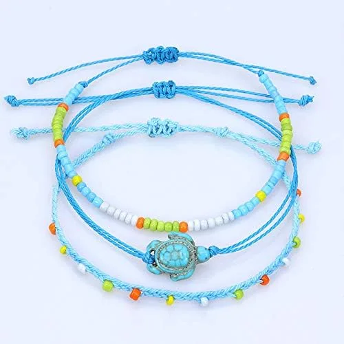 Vista 7 de Softones Tobilleras de cuerda boho para mujer, impermeables, ajustables, trenzadas, para mujer, tortuga, onda, cuentas, infinito, estrella de mar