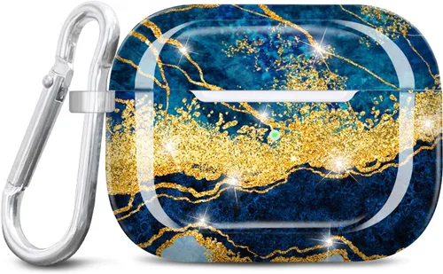 Vista 12 de Funda para Airpods Pro de 2ª generación, diseño de mármol con purpurina dorada, piel protectora de TPU para mujeres y niñas con llavero compatible