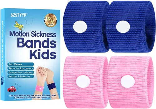 Vista 12 de Bandas contra el mareo por movimiento para niños, pulseras para alivio del mareo de viaje, bandas antináuseas para mareo matutino en automóvil y mar