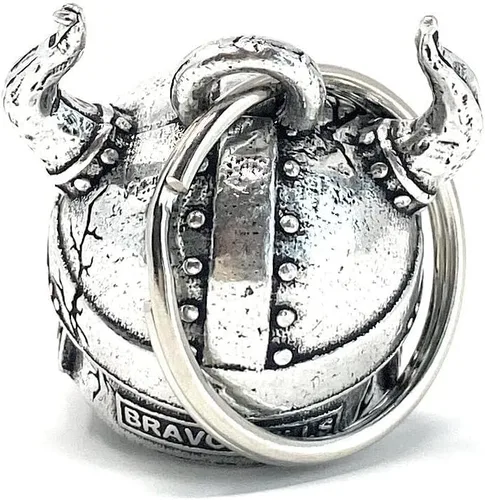 Vista 3 de Bravo Bells Viking Warrior Skull Bell - Accesorio de campana de motociclista o llavero para buena suerte en la carretera - Fabricado en los Estados