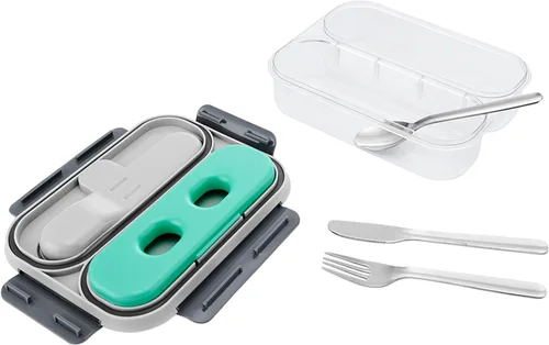 Vista 2 de Built Bento de plástico y Tritan gourmet de 40 onzas, hermético, resistente a las fugas y reutilizable, con cubiertos de acero inoxidable y bolsa