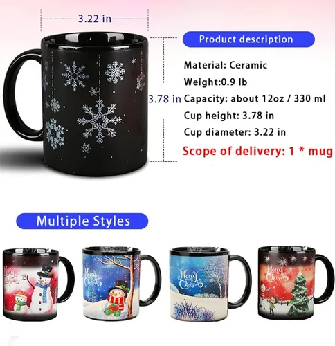 Vista 6 de Taza de café de Navidad mágica que cambia de calor, taza de 12 onzas que cambia de color con caja de regalo, taza de café navideña, tazas de Navidad