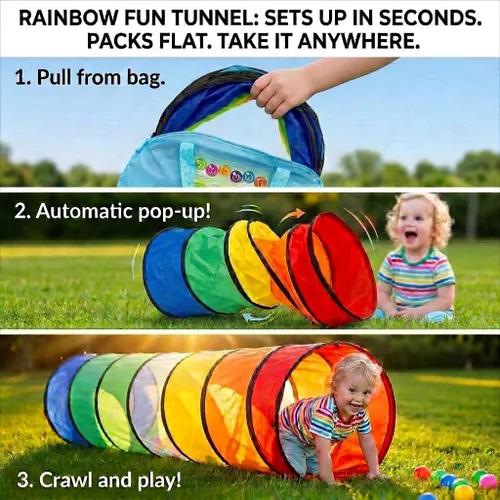 Vista 6 de Tienda de campaña de túnel de juego para niños pequeños, colorido juguete de túnel de gateo desplegable para bebés o mascotas, regalo plegable
