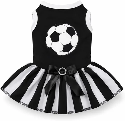 Vista 2 de Petitebella Vestido de fútbol para perro cachorro (negro/rayas, talla XS)