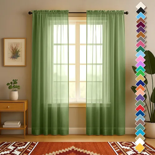 Vista 12 de YHSF Cortinas traslúcidas – Juego de 2 paneles para decoración del hogar – Elegantes cortinas de gasa sólida con bolsillo para barra