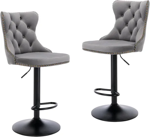 Vista 8 de LKTART Juego de 2 taburetes de bar giratorios con altura de asiento ajustable, taburetes de bar tapizados de terciopelo con base cromada