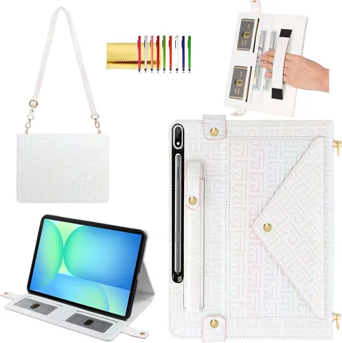 Vista 68 de Bolso Funda para Samsung Galaxy Tab S10 FE/S9 FE 10.9"/S9/S8/S7 11", Techcircle Folio con Soporte Cruzado, Billetera con Ranura para Lápiz S Pen