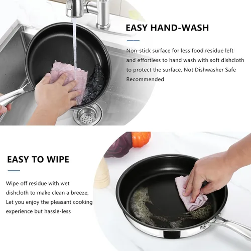 Vista 6 de TeamFar - Sartén antiadherente de acero inoxidable de 3 capas de 10 pulgadas Egg Omelet Pan with Long Handle, for Induction Gas Glass Ceramic