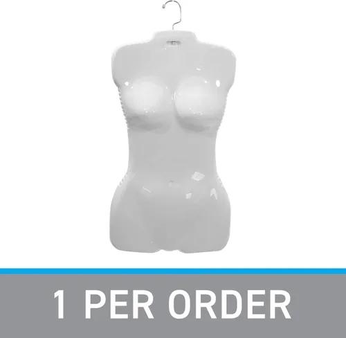 Vista 5 de SSWBasics Torso de maniquí colgante de plástico económico para exhibición de ropa femenina, forma blanca con gancho, ideal para venta al por menor