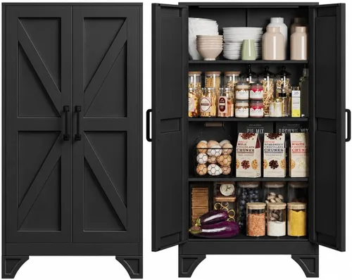 Vista 32 de Yizosh Small Metal Garage Storage Cabinet,Kitchen Pantry Storage Cabinet Negro