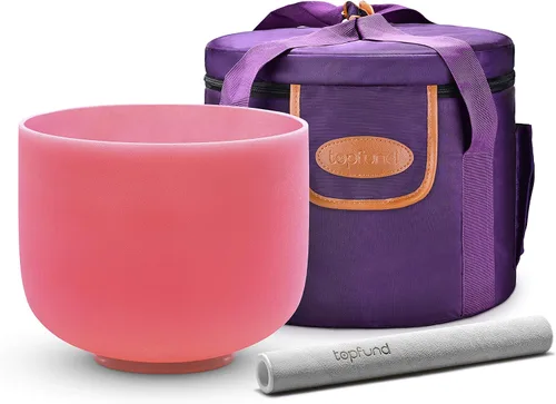 Vista 23 de TOPFUND 528 Hz Solfeggio Crystal Singing Bowl 8 inch with Heavy Duty Carrying Case and Suede Mallet