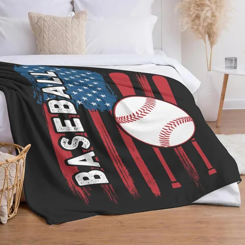 Vista 4 de Manta de béisbol para niños y niñas, manta de regalo de béisbol súper suave, manta deportiva de franela de forro polar, manta de béisbol con bandera