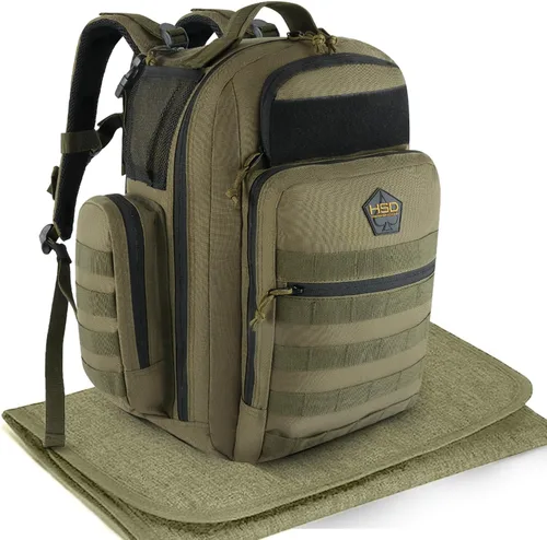 Vista 10 de HighSpeedDaddy - Mochila para pañales de bebé, grado militar, impermeable, bolsa de viaje compacta para bebé con alfombrilla para cambiar pañales