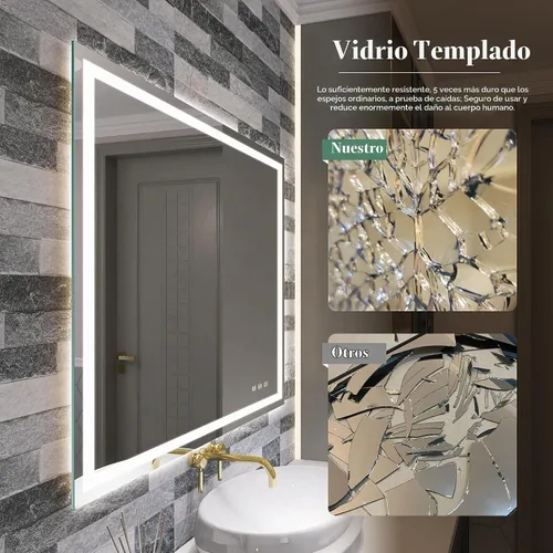 Vista 7 de SBAGNO - Espejo LED de baño con Bluetooth, 24 x 32 pulgadas, con luz regulable, espejo de tocador con 3 colores, retroiluminado + luz frontal