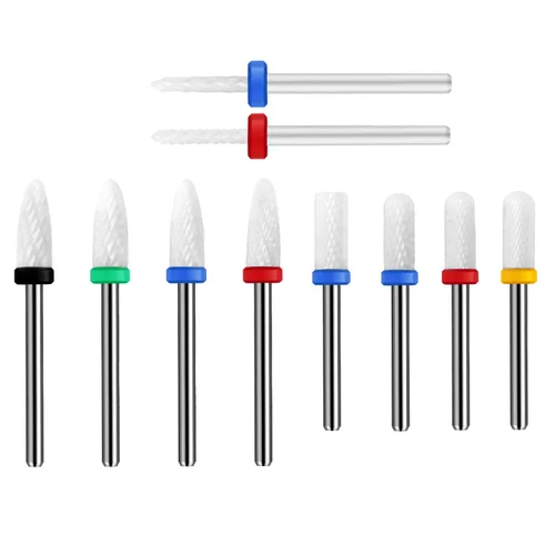 Vista 5 de Juego de 10 brocas de cerámica para uñas, 3/32 para uñas de gel acrílico, rebabas rotativas profesionales, manicura eléctrica, pedicura, lima