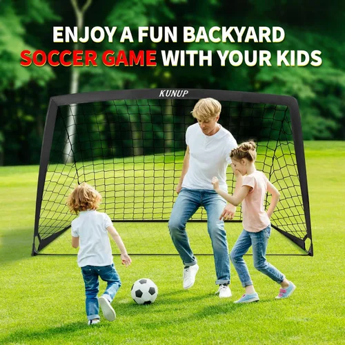 Vista 3 de 2 Set Kids Soccer Goals for Backyard with Training Equipment, Portable Foldable Practice Nets with Ball, Dice & Mat, Cones, Air Pump and Carry Bag
