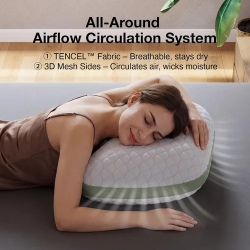 Vista 4 de Novilla Tencel - Almohada curvada para dormir lateral para aliviar el dolor Almohada ajustable CertiPUR-US de espuma viscoelástica triturada