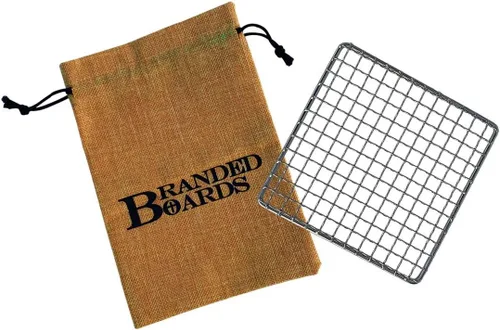 Vista 10 de Parrilla portátil de Bushcraft con rejilla para barbacoa de acero inoxidable, tabla de cortar de bambú, bolsa de arpillera, cuchillo mini, kits