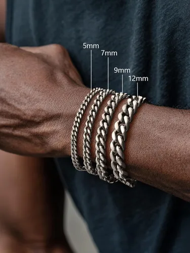 Vista 2 de FaithHeart - Pulsera de eslabones cubanos para hombre, acero inoxidable chapado en plata/negro/oro de 14 quilates, pulseras de eslabones