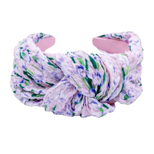 Vista 8 de Diadema anudada para mujer (beige con perlas), diadema ancha anudada, beige con ribete de encaje y perlas pequeñas