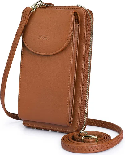 Vista 22 de S-ZONE - Bolso cruzado para mujer, de cuero sintético de PU, con bloqueo RFID, para teléfono celular/billetera A-Negro
