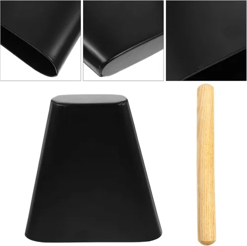 Vista 4 de EXCEART cencerro de vaca de 6 pulgadas de metal con mazo de madera, campanas de vaca de percusión, fabricante de ruido, kit musical de mano