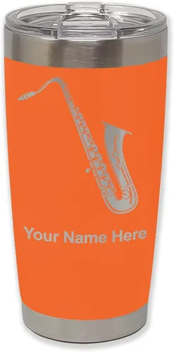 Vista 12 de LaserGram Vaso aislado al vacío de 20 onzas, saxofón, grabado personalizado incluido (negro)