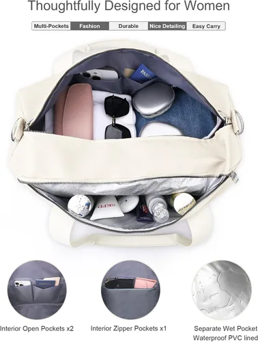 Vista 5 de Bolsa de gimnasio para mujeres y hombres con compartimento para zapatos y bolsillo para artículos húmedos, bolsa de lona para viajes, deportes