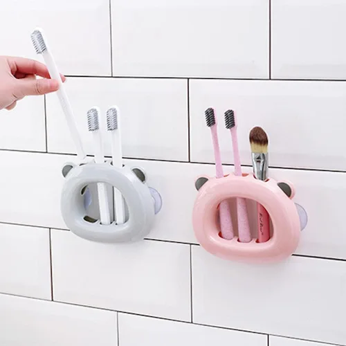 Vista 7 de Portacepillos de dientes Kawaii con cara de oso montado en la pared para baños, niños, adolescentes, niñas, dormitorio, colgante, ventosa, soporte