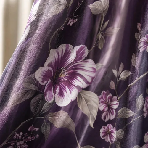 Vista 4 de GOHD Roman Romance. Panel de cortina de organza impresa quemada con cenefa adjunta y respaldo de tafetán